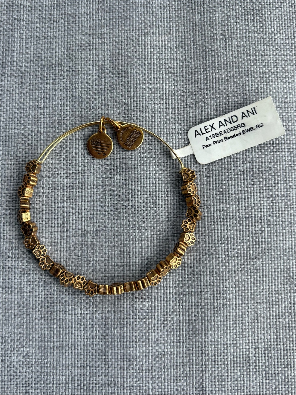 Alex and Ani goldtone paw print beaded adjustable bangle bracelet - NWT
